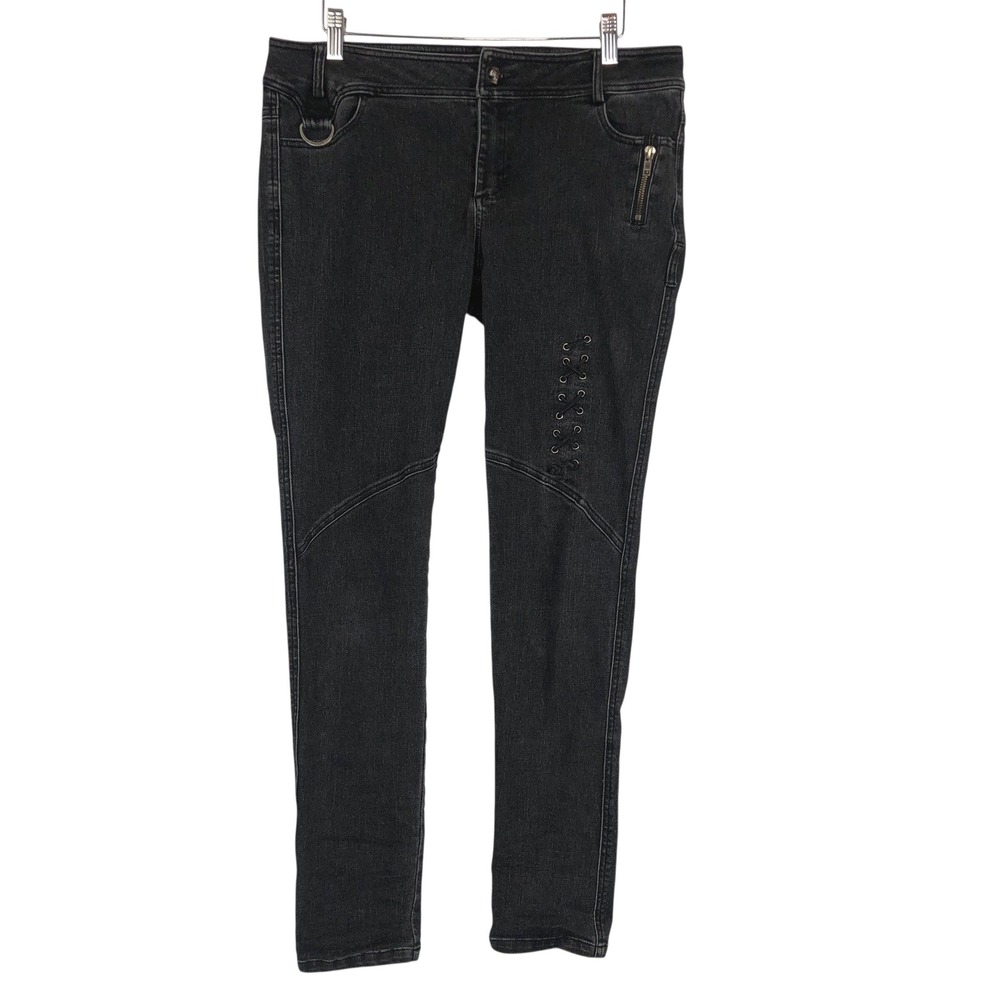 Punk Rave Womens Gothic Black Lace Up Skinny Jeans Size XL Punk Emo‎ Rave K-295